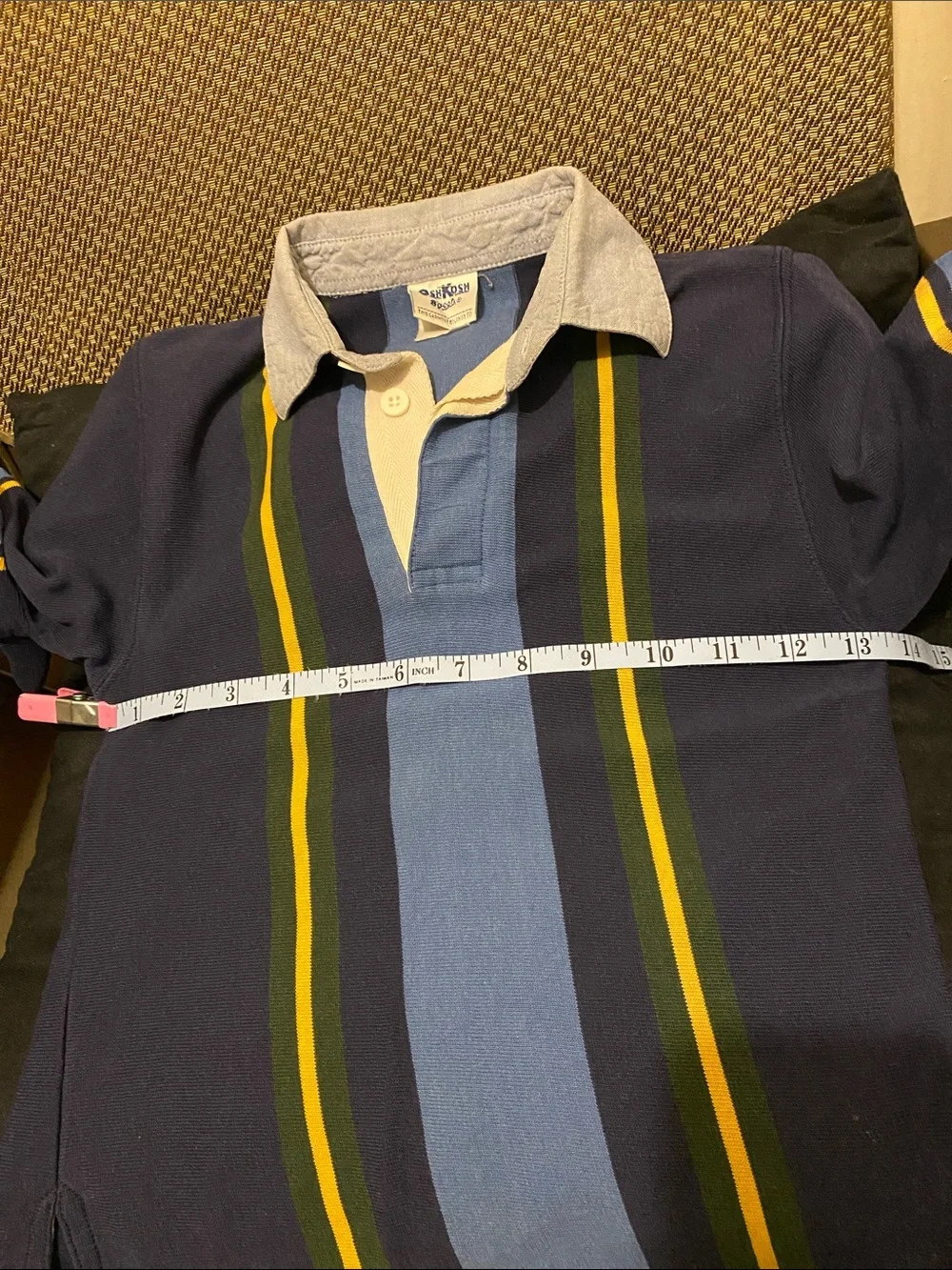 OshKosh B'gosh Vintage Navy, Light Blue & Yellow Striped Rugby Polo. SZ 5-6 Boys